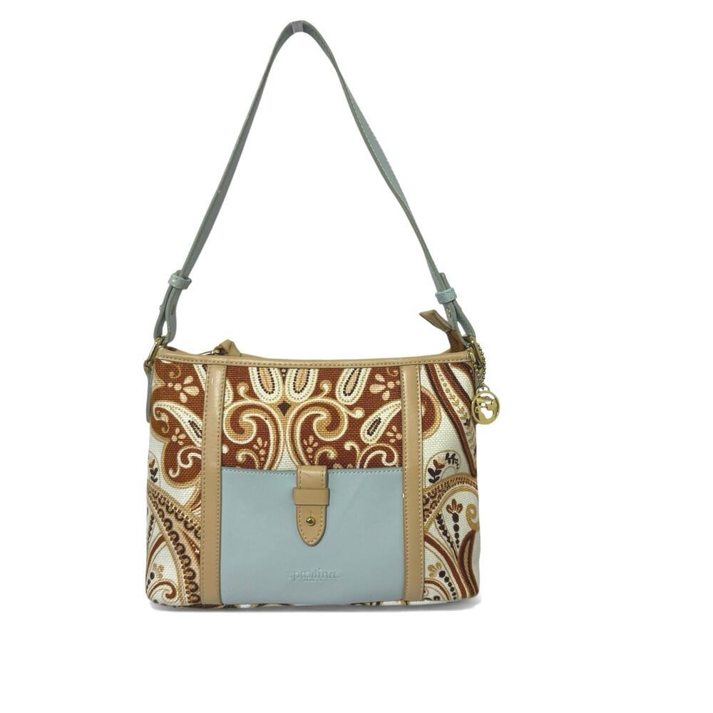 Spartina 449 Daufuskie Island Canvas Brown Paisley Handbag Blue Leather Trim